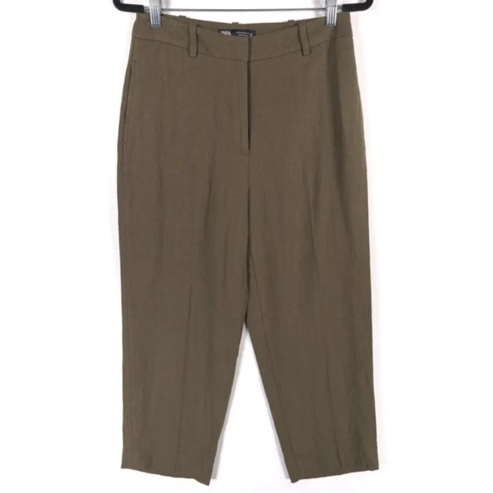 NWOT ZARA LINEN Blend Wide Leg Knit‎ Pants Trousers Crop 2753/220/505 MEDIUM